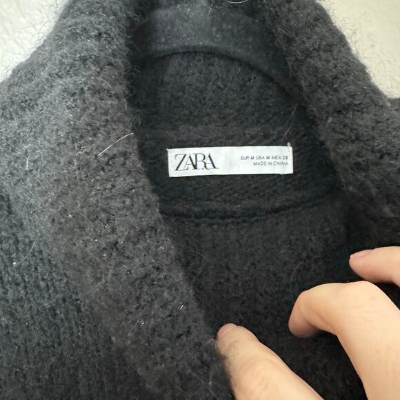 ZARA Soft Knit Sweater Black Funnel Neck Size medium Cropped flare sleeve - Picture 3 of 7